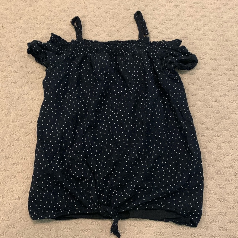 Navy Blue & White dots bare shouldered top